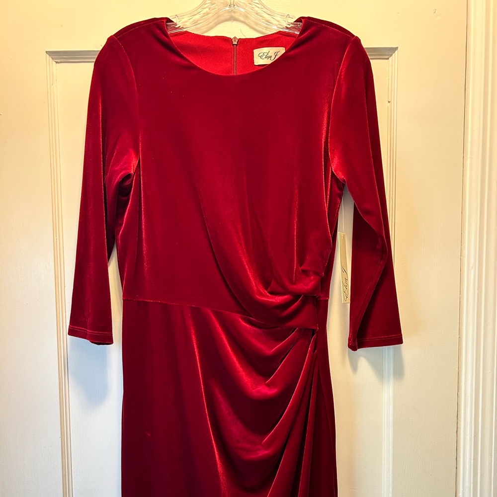 Eliza J Red Velvet Side Twist Dress, NWT